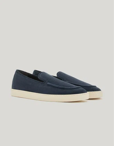 Canali Navy Blue Suede Loafers With Rubber Sole In Multi