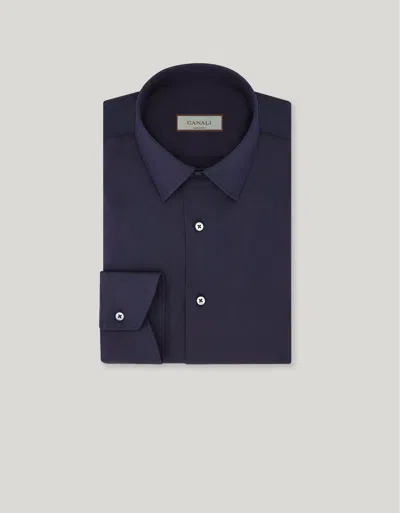 Canali Navy Blue Travel Stretch Cotton Regular-fit Shirt