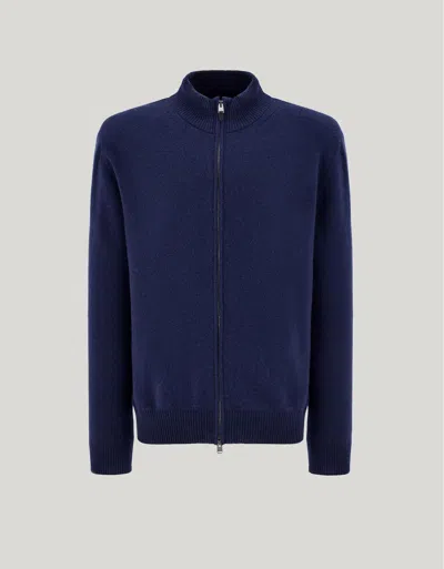 Canali Navy Blue Wool And Cashmere Full-zippered Cardigan