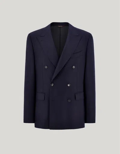 Canali Navy Blue Wool And Silk Double-breasted Modern-fit Jacket