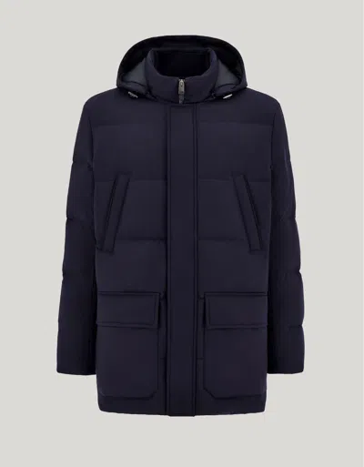 Canali Navy Blue Wool Car Coat With Detachable Hood In Multi