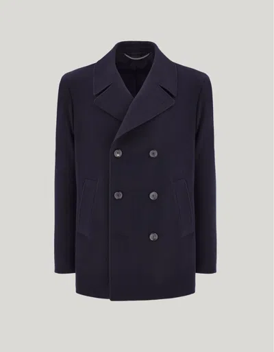 Canali Navy Blue Wool Double-breasted Unlined Kei Coat