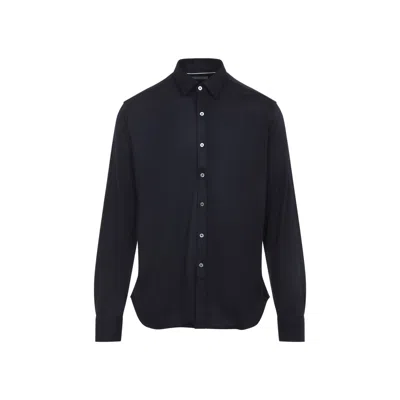 CANALI CANALI NAVY BLUE WOOL JERSEY SHIRT