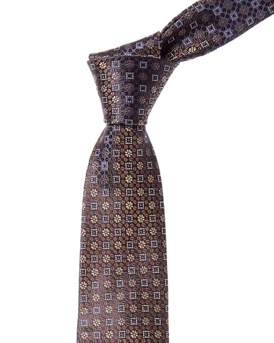 Canali Navy Floral Squares Silk Tie In Multi