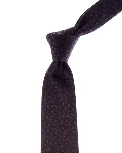 Canali Navy Floral/circles Reversible Silk Tie In Black