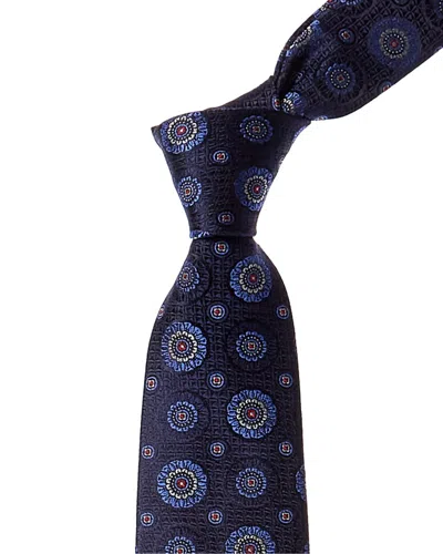 Canali Navy Flower Silk Tie In Blue