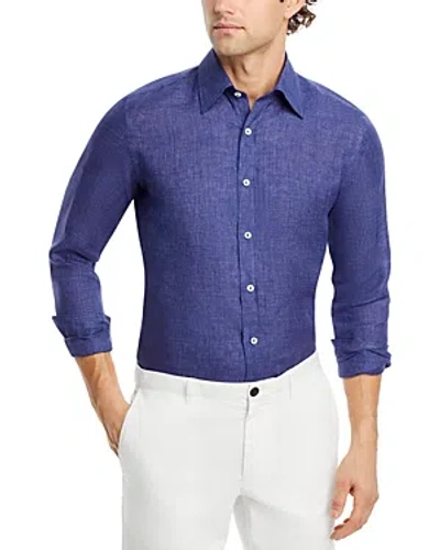 Canali Navy Linen Sport Shirt In Blue