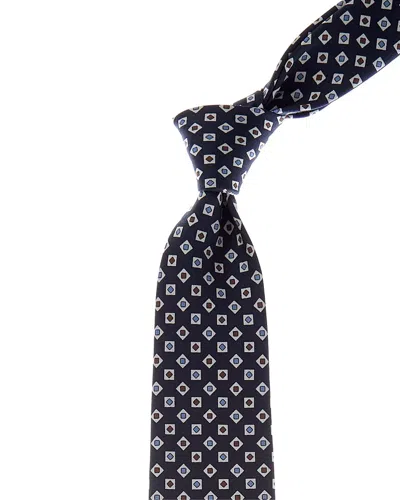 Canali Navy Shapes Silk Tie In Multi