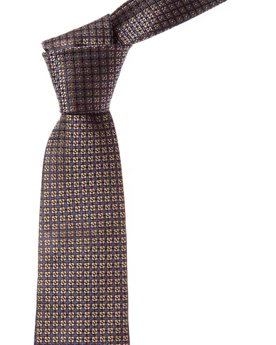 Canali Navy Squares Silk Tie In Brown