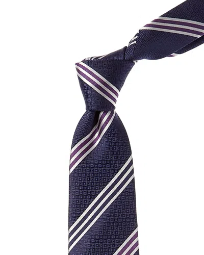 Canali Navy Stripe Silk Tie In Blue