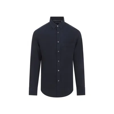 Canali Navy-blue Linen Shirt In Black