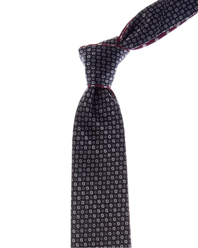 Canali Navy/magenta Dots Reversible Silk Tie In Blue
