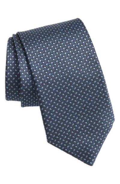 Canali Neat Geometric Silk Tie In Dark Blue