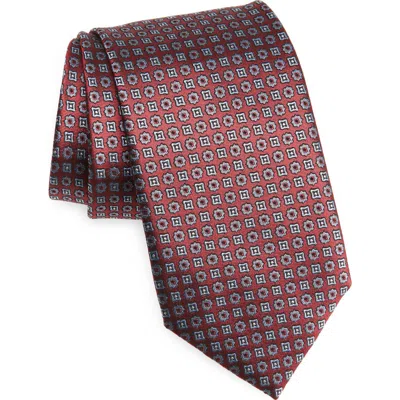 Canali Neat Medallion Silk Tie In Red