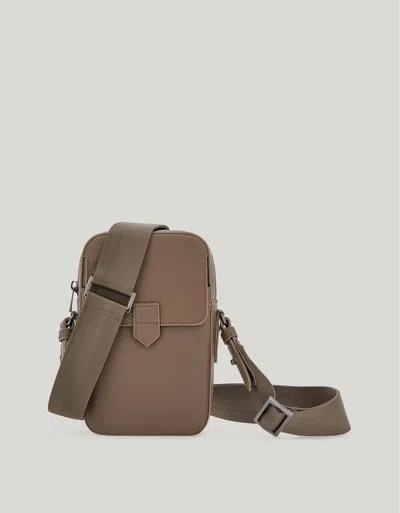 Canali North South Camera Bag In Walnut Hammered Calfskin In Brown