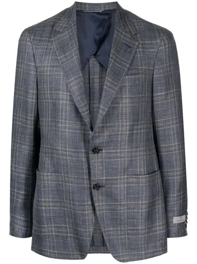Canali Notched-lapel Check-print Blazer In Blue