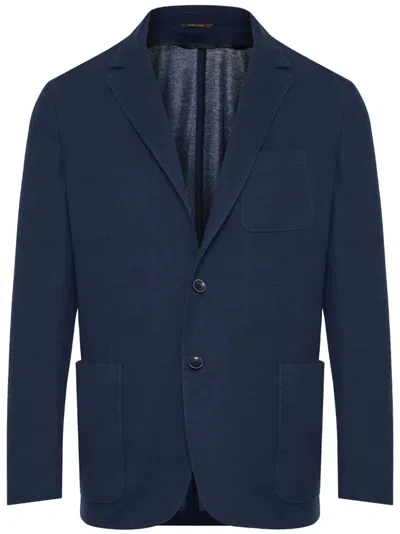 Canali Notched-lapel Single-breasted Blazer In Blue