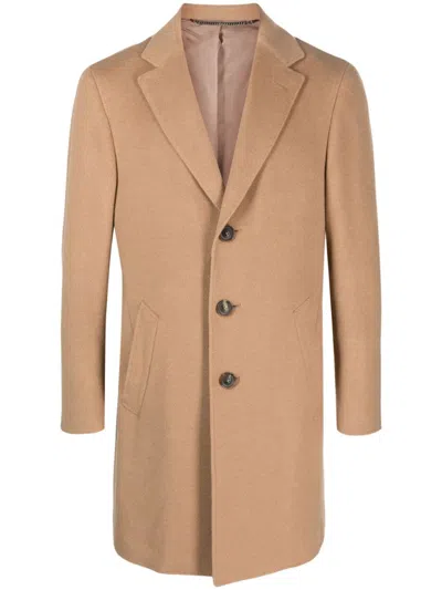 Canali Notched-lapels Single-breasted Coat In Brown