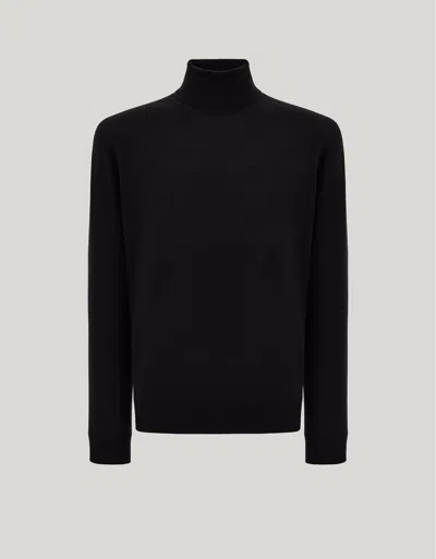 Canali Nuvola Black Seamless Merino Wool Turtleneck
