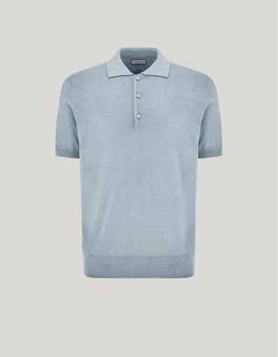 Canali Nuvola Brianza Green Garment-dyed Wool And Silk Polo Shirt In Blue