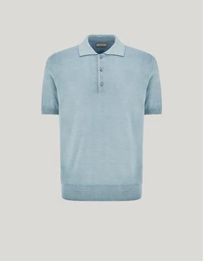 Canali Nuvola Brianza Green Garment-dyed Wool And Silk Polo Shirt In Blue