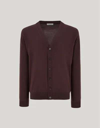 Canali Nuvola Burgundy Seamless Merino Wool Cardigan In Red