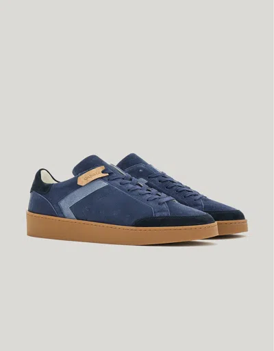 Canali Nuvola Light Blue And Gray Sneakers In Calfskin Suede In Multi