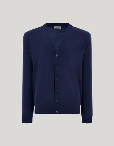 Canali Nuvola Navy Blue Seamless Merino Wool Cardigan