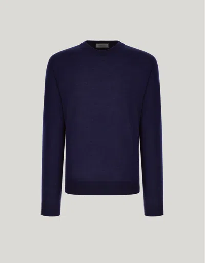 Canali Nuvola Navy Seamless Extra-fine Merino Wool Crew Neck In Blue