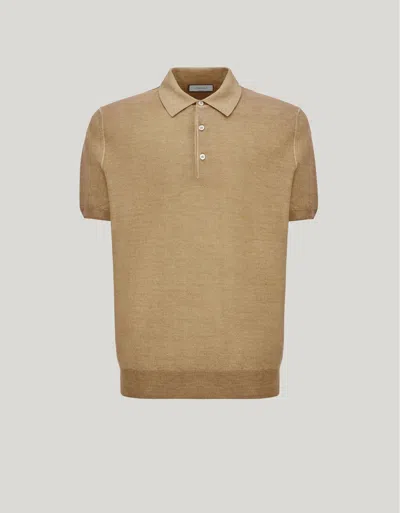 Canali Nuvola Polo En Laine Et Soie Ocre In Brown