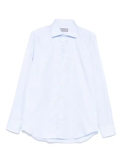 Canali Micro-check Spread-collar Shirt In White