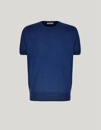 Canali Nuvola T-shirt, Laine Et Soie Ocre In Blue