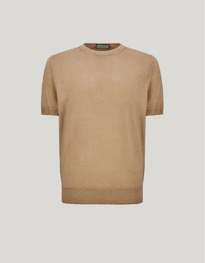 Canali Nuvola T-shirt, Laine Et Soie Ocre In Brown