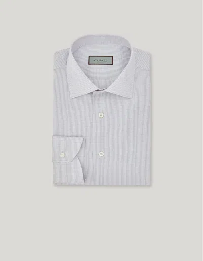 Canali Nuvola White And Blue Micro-check Cotton Regular-fit Shirt In Multi