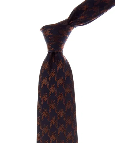 Canali Orange & Navy Houndstooth Silk Tie In Multi
