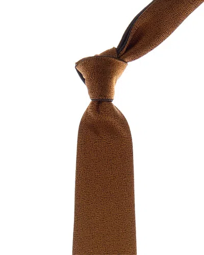 Canali Orange/grey Reversible Silk Tie In Brown
