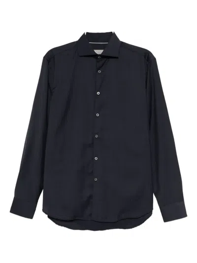 Canali Oxford Wool Shirt In Black