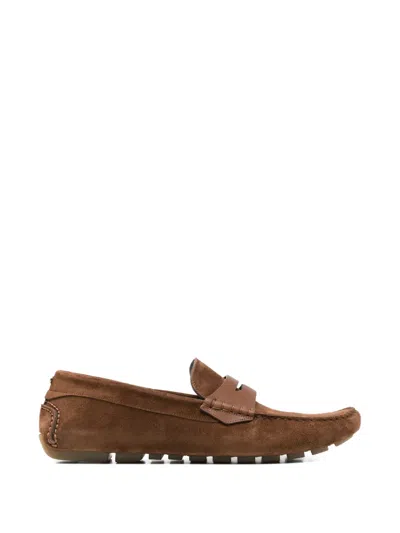 Canali Panel Leather Loafers In Brown