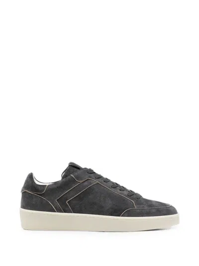 Canali Panelled Lace-up Suede Sneakers In Gray
