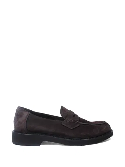 Canali Panelled Penny Leather Loafers In Brown
