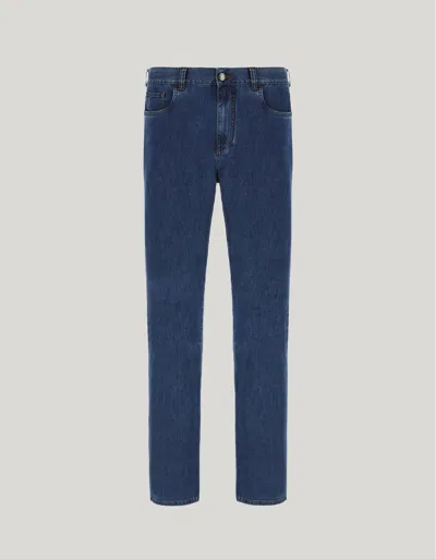 Canali Pantalon Bleu Cinq Poches Emblématique En Denim Confortable Et Soie In Blue