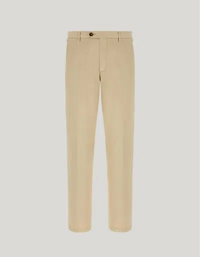 CANALI PANTALON CHINO EN SERGÉ DE COTON FLUIDE ET SOIE BEIGE