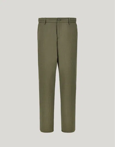 Canali Pantalon Chino Vert En Toile De Laine Impeccabile Avec Cordon De Serrage In Green
