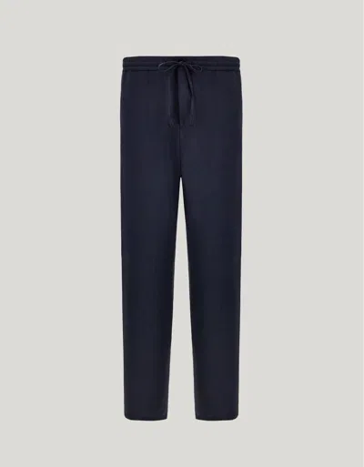 Canali Pantalon En Toile De Laine, Soie Et Lin Bleu Nuit - Collection Travel In Blue