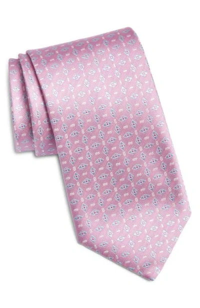Canali Pattern Silk Tie In Pink