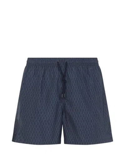 Canali Patterned Drawstring Swim Shorts In Blue