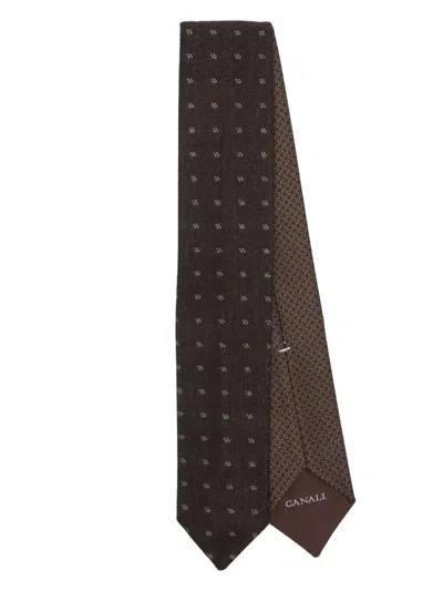 Canali Patterned-jacquard Tie In Braun