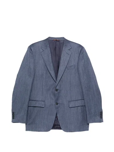 Canali Patterned Notched Lapel Jacket In Blue