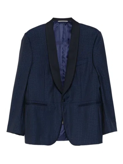 Canali Gemusterter Blazer Mit Schalkragen In Blue