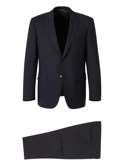 Canali Peak-lapel Double-breasted Suit In Blue